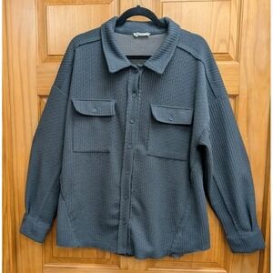 New In Men Large Jacket Gray Button Front Ragged Edges Seams Heavy Cable Knit